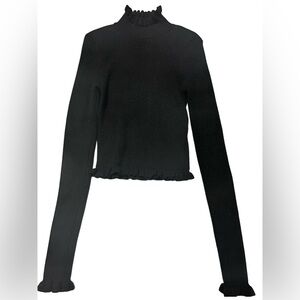 Black Sparkly Ribbed Long Sleeve Turtle Neck Top